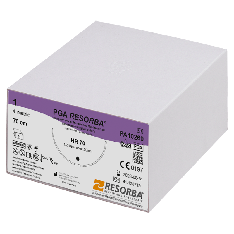 ПГА Ресорба USP1 фіолетовий, довжина 70см, колюча голка 70мм, 1/2 кола